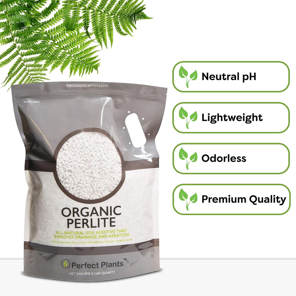 Organic Perlite, 8 Qt, Gardening Soil Drainage & Aeration | Lightweight Horticultural Mineral, Prevents Compacting, Mix into Potting Media for Indoor and Outdoor Containers