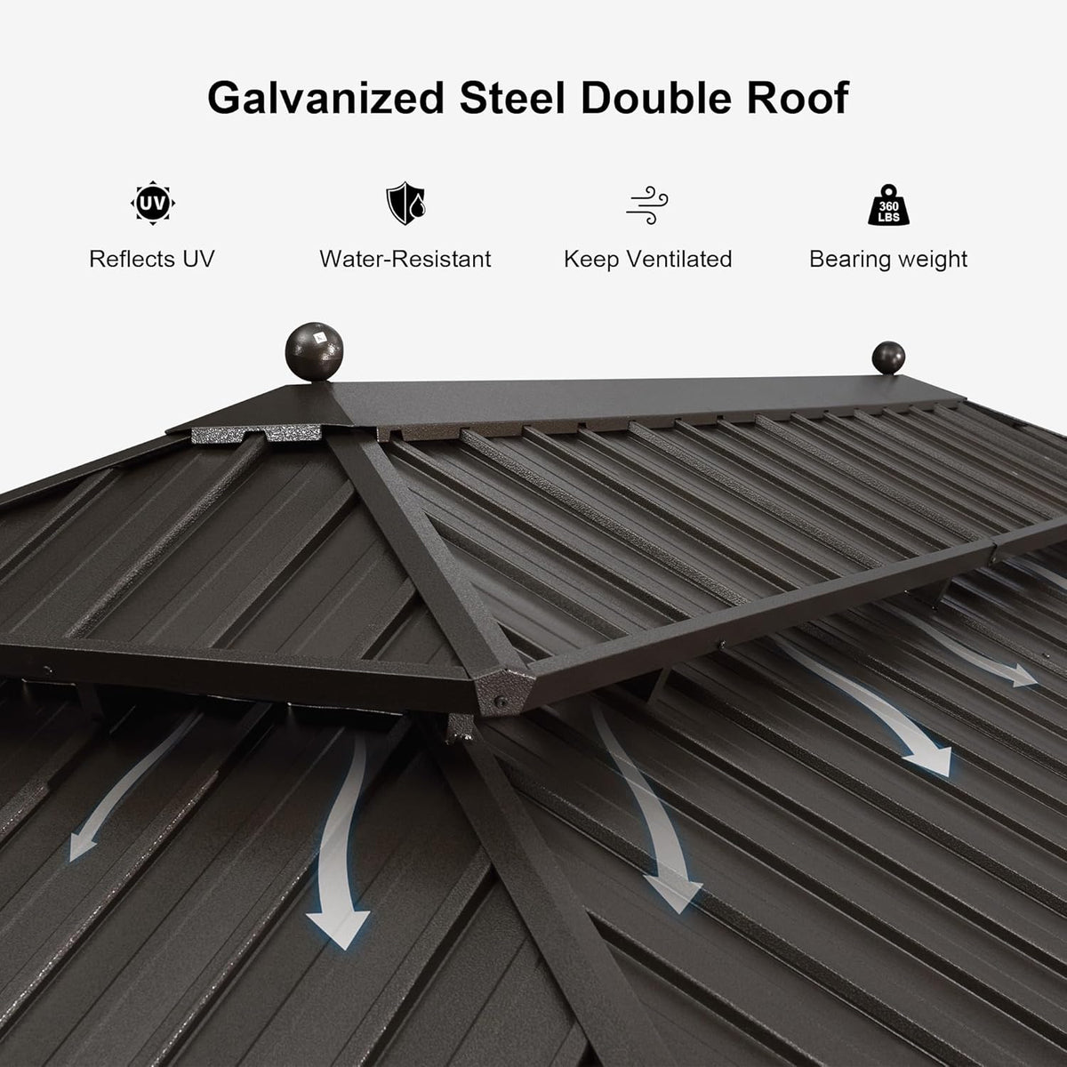 Outdoor Hardtop Gazebo 10' X 12' Bronze Metal 4.7" Wide Frame | Built-In Drainage Keeps Dry, Solid Steel Construction, Vented Roof Cooler Below, Netting & Curtains, Permanent Heavy Duty