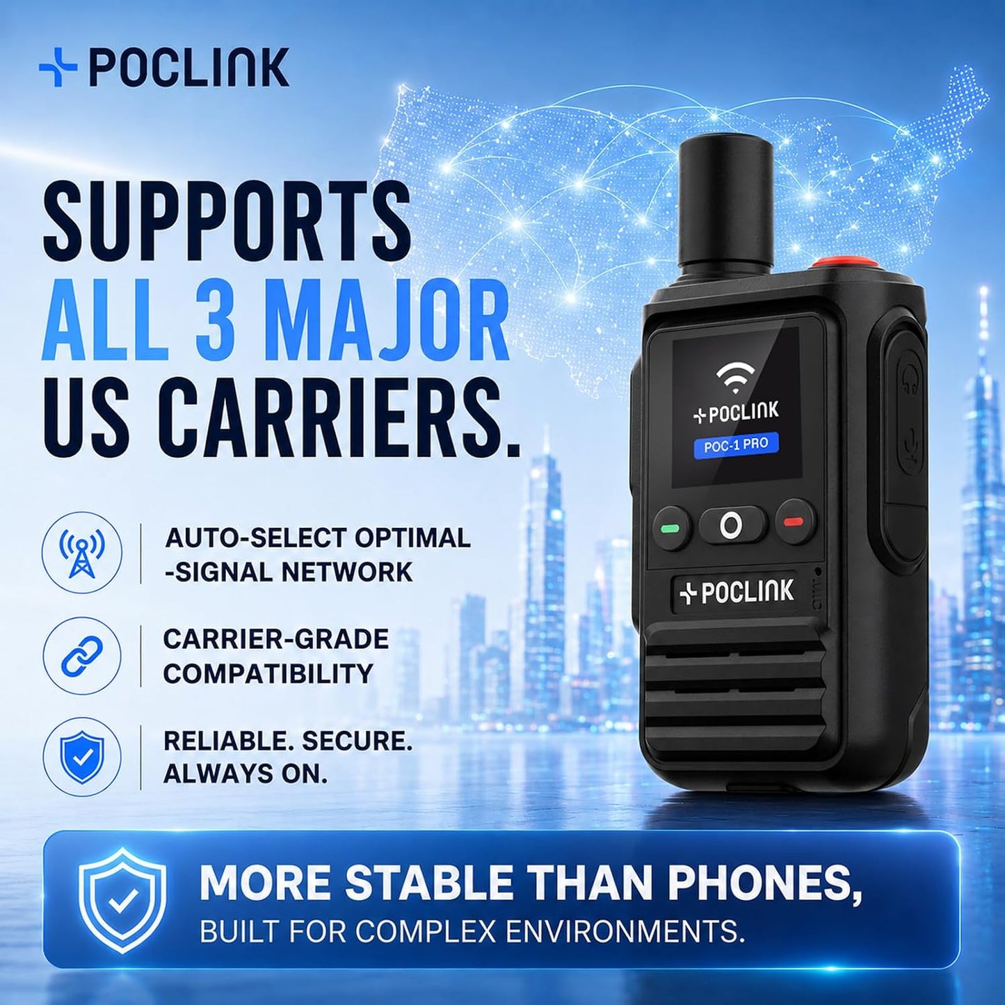 Lifetime Free Global Walkie Talkies Long Range, POC-1 Lite, 4G LTE Unlimited Range POC Two-Way Radios with Bluetooth & APP, 3000Mah Rechargeable Walkie Talkies, Support User Self-Group Creation