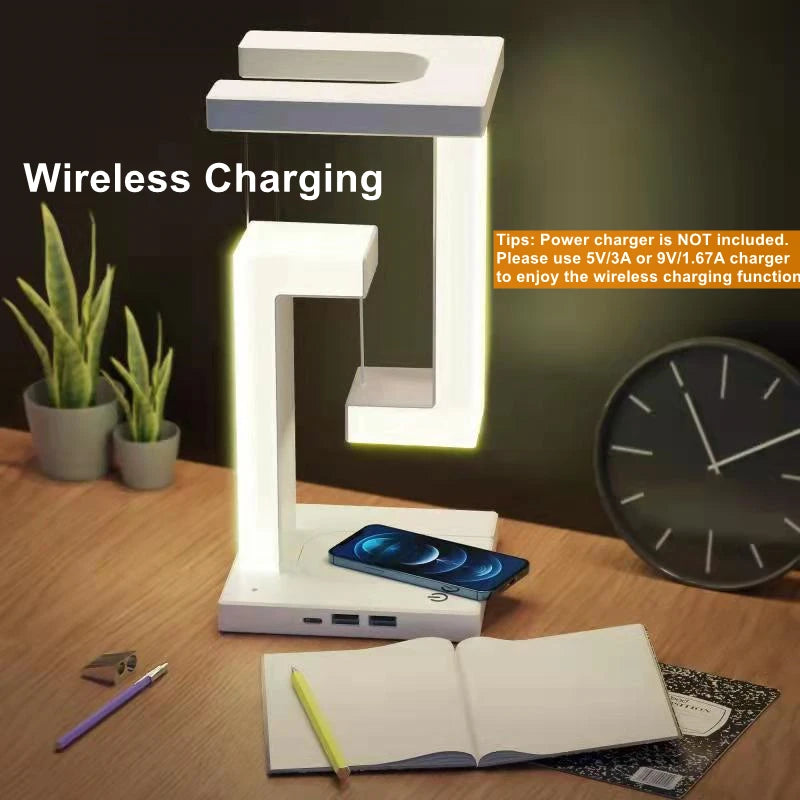 Stylish Floating Lamp with 10W Detachable Wireless Charger - Perfect Decorative Light for Bedroom & Office