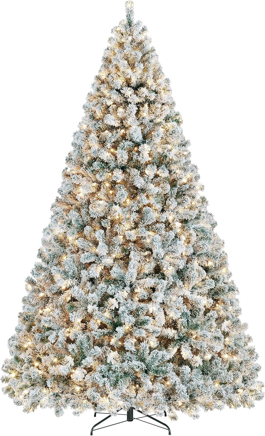 Yaheetech 9Ft Pre-Lit Artificial Christmas Tree with Incandescent Warm White Lights, Snow Flocked Full Prelighted Xmas Tree W/2084 Branch Tips, 900 Incandescent Lights & Foldable Stand, Green & White | 2084 PVC Branch Tips, Full Snowy Realism, Pre-Strung Warm White Lights, Foldable Steel Stand Included. Green & White.