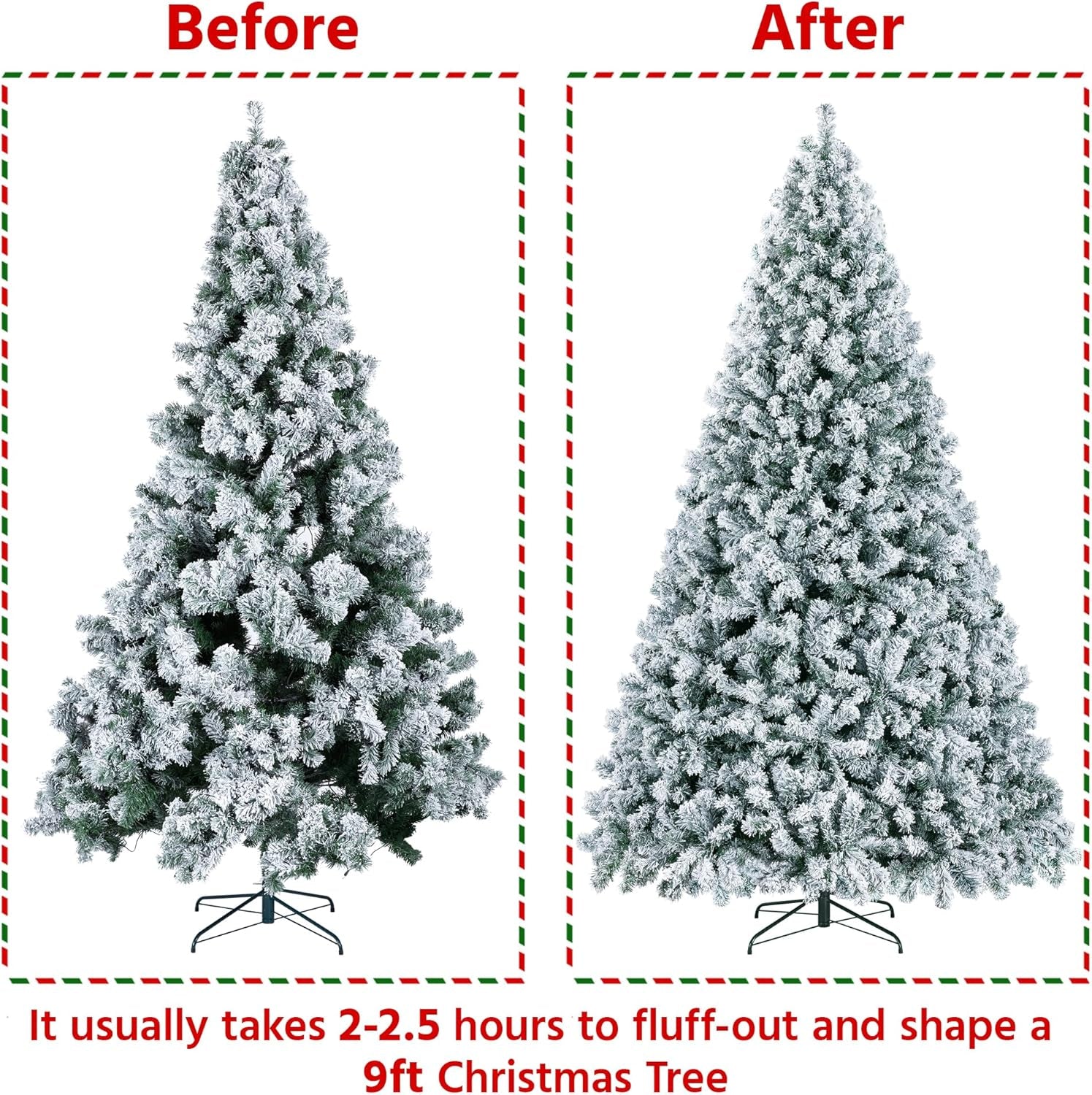 Yaheetech 9Ft Pre-Lit Artificial Christmas Tree with Incandescent Warm White Lights, Snow Flocked Full Prelighted Xmas Tree W/2084 Branch Tips, 900 Incandescent Lights & Foldable Stand, Green & White | 2084 PVC Branch Tips, Full Snowy Realism, Pre-Strung Warm White Lights, Foldable Steel Stand Included. Green & White.