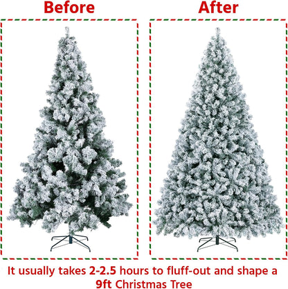 Yaheetech 9Ft Pre-Lit Artificial Christmas Tree with Incandescent Warm White Lights, Snow Flocked Full Prelighted Xmas Tree W/2084 Branch Tips, 900 Incandescent Lights & Foldable Stand, Green & White | 2084 PVC Branch Tips, Full Snowy Realism, Pre-Strung Warm White Lights, Foldable Steel Stand Included. Green & White.