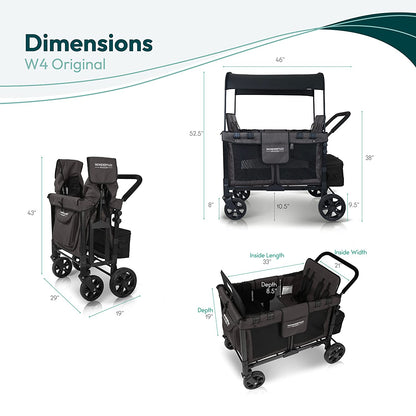 W4 Original Stroller Wagon, 4 Seater, Black | Foldable Wagon with an Adjustable Canopy & Deep Carriage, All-Terrain Wheels & 5-Point Harnesses for Babies, Toddlers & Kids