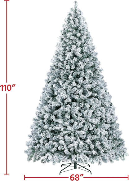 Yaheetech 9Ft Pre-Lit Artificial Christmas Tree with Incandescent Warm White Lights, Snow Flocked Full Prelighted Xmas Tree W/2084 Branch Tips, 900 Incandescent Lights & Foldable Stand, Green & White | 2084 PVC Branch Tips, Full Snowy Realism, Pre-Strung Warm White Lights, Foldable Steel Stand Included. Green & White.