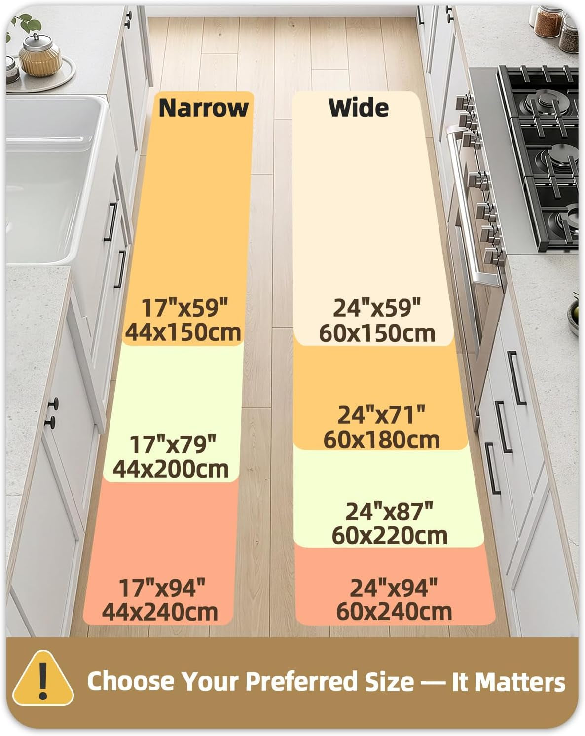 Kitchen Mat for Floor 17X59 anti Fatigue Easy Clean, Beige | Water&Oil Proof, Ideal for Light Cooking/Low Traffic Homes, anti Slip, for Comfort Standing, Bright Kitchen Decor