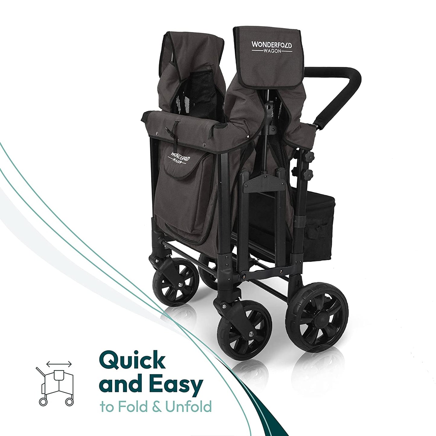 W4 Original Stroller Wagon, 4 Seater, Black | Foldable Wagon with an Adjustable Canopy & Deep Carriage, All-Terrain Wheels & 5-Point Harnesses for Babies, Toddlers & Kids
