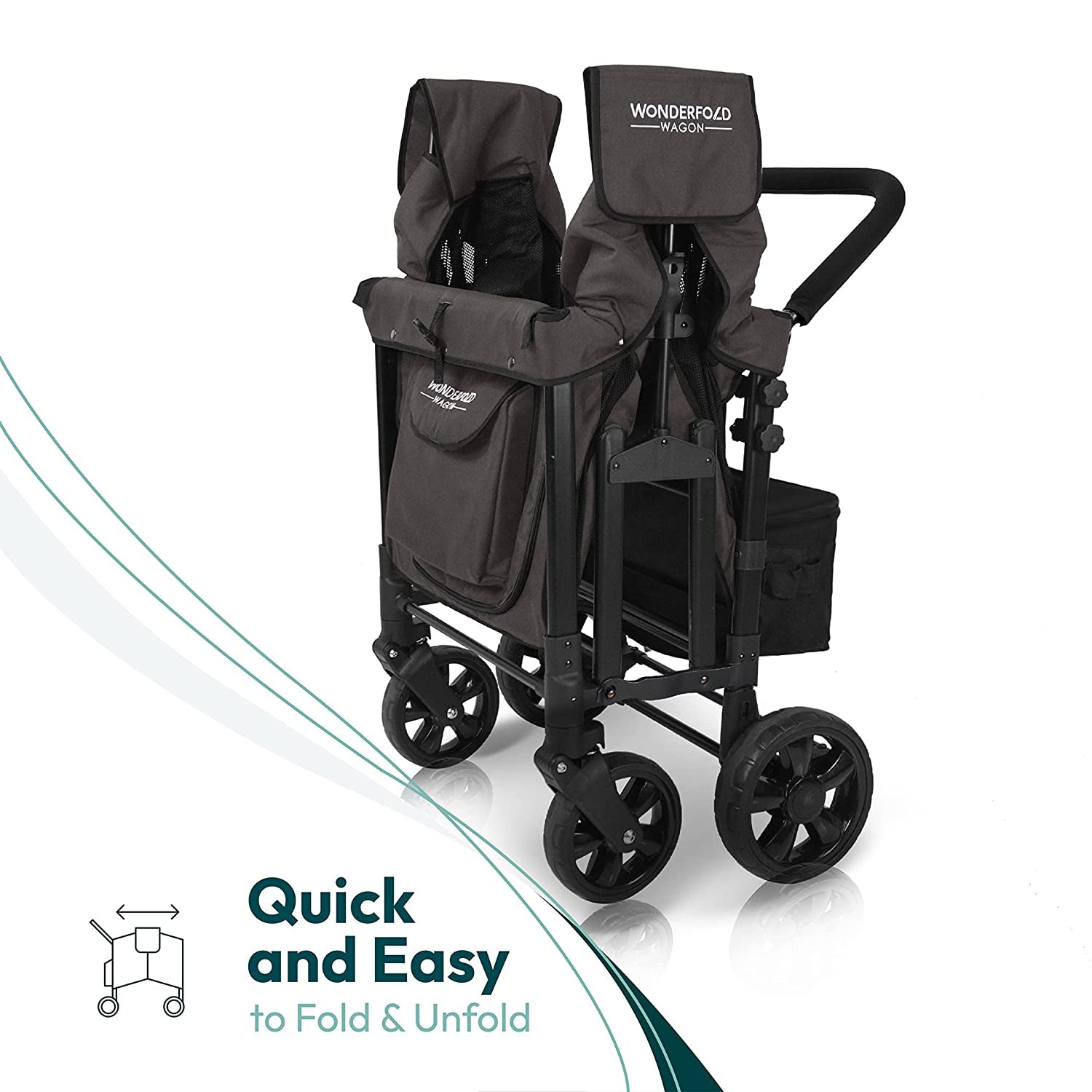 W4 Original Stroller Wagon, 4 Seater, Black | Foldable Wagon with an Adjustable Canopy & Deep Carriage, All-Terrain Wheels & 5-Point Harnesses for Babies, Toddlers & Kids