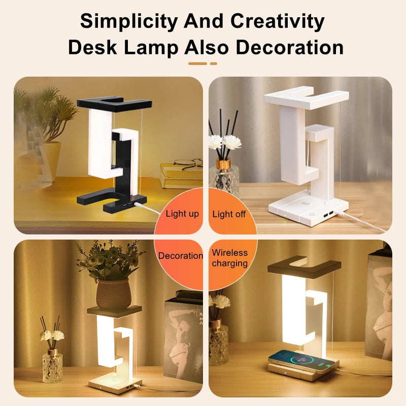 Stylish Floating Lamp with 10W Detachable Wireless Charger - Perfect Decorative Light for Bedroom & Office