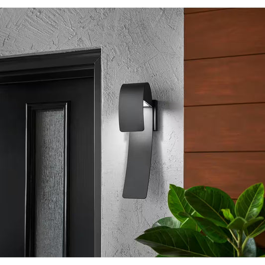 Raveney 16 In. 1-Light Grey Iron Outdoor Integrated LED Wall Lantern Sconce with Etched Lens
