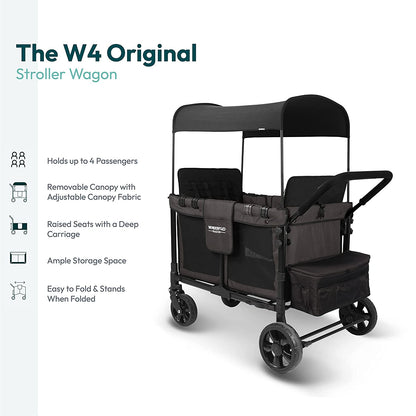 W4 Original Stroller Wagon, 4 Seater, Black | Foldable Wagon with an Adjustable Canopy & Deep Carriage, All-Terrain Wheels & 5-Point Harnesses for Babies, Toddlers & Kids